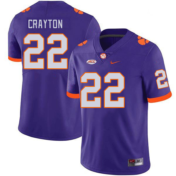Men #22 Dee Crayton Clemson Tigers College Football Jerseys Stitched-Purple